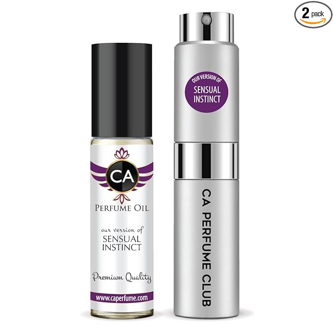 CA Perfume Duo Impression of Sensual Instinct For Women And Men Perfume Layering Set Long Lasting Travel Size EDP + Body Oil Roll-On Bottle 0.27 Fl Oz+0.33 Fl Oz