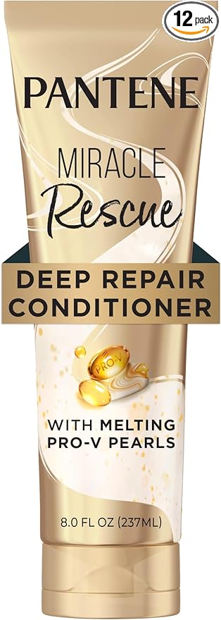 Pantene Miracle Rescue Deep Conditioner with Melting Pro-V Pearls - For Dry,Damaged,or Color-Treated Hair - Intense Moisture & Repair - 8.0 Oz,(Pack of 12)