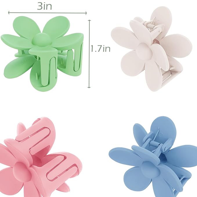 Flower Hair Clips 6 PCS for Women, Daisy Claw Clips Matte Large Claw Clips Strong Hold Jaw Clamps Hair Accessories for Thick Hair 6 Colors