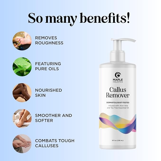 Exfoliating Callus Remover for Feet Care - Urea Foot Cream for Calluses and Dry Feet with Aloe and Tea Tree Essential Oil - Foot Callus Remover for Cracked Dead Corned and Rough Skin (8 Fl Oz)