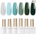 GAOY Green Gel Nail Polish Set, 6 Colors Dark Forest Green Blue Gray Soak Off UV Light Cure Gel Polish Kit for Salon and Nail Art DIY at Home