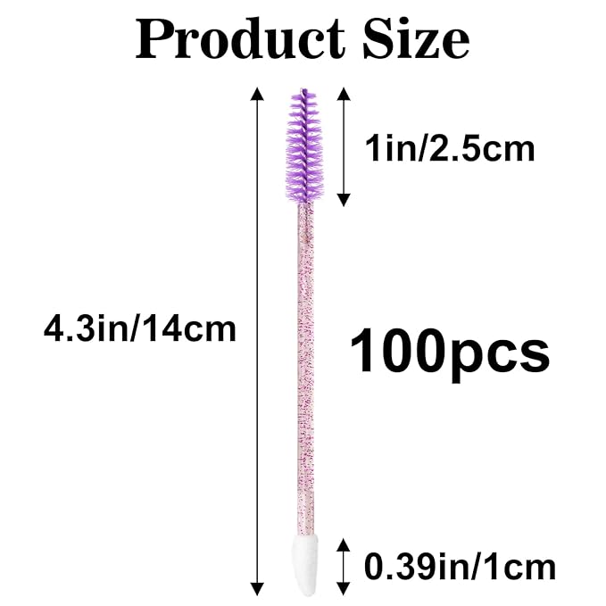 G2PLUS 100pcs Eyelash Brush Lip Brush, Dual Ended Eyelash Extension Brush, Purple Mascara Wands and Lipstick Applicator, Portable Makeup Brush for Eyebrow, Lip gross and Lash Extension