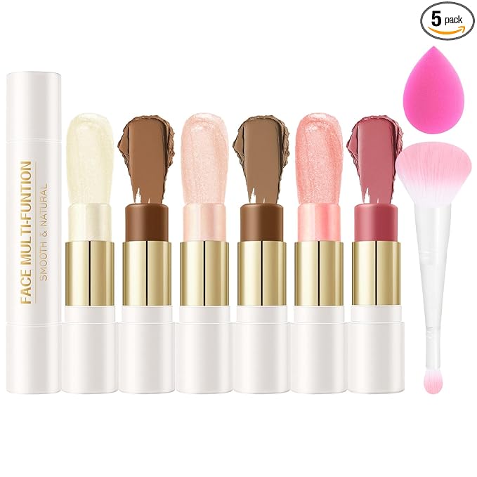 8 PCS Contour Stick Makeup Contour Kit,Double-ended Design with Highlighter,Blush and Bronzer Stick,Lightweight,Easy to Sculpt,Create a Matte and Dewy Finishing Makeup（Set B）