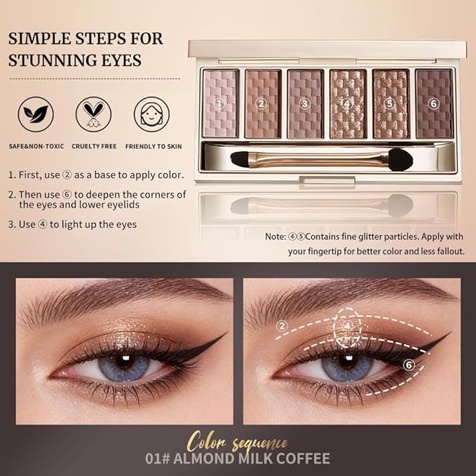 Neutral Nude Brown Eyeshadow Palette–6Matte&Shimmer Shades, Blendable Long-Lasting Eye Shadow Kit for Natural Everyday Makeup, Soft Glam Looks&Mature Eyes, Smooth Formula, Paleta de Sombras de Ojos
