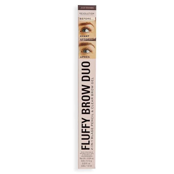 Revolution, Fluffy Brow Filter Duo, 2-in-1 Eyebrow Pencil & Gel, Enhances & Shapes Brows, Vegan & Cruelty Free, Ash Brown, 1 piece (Pack of 2)