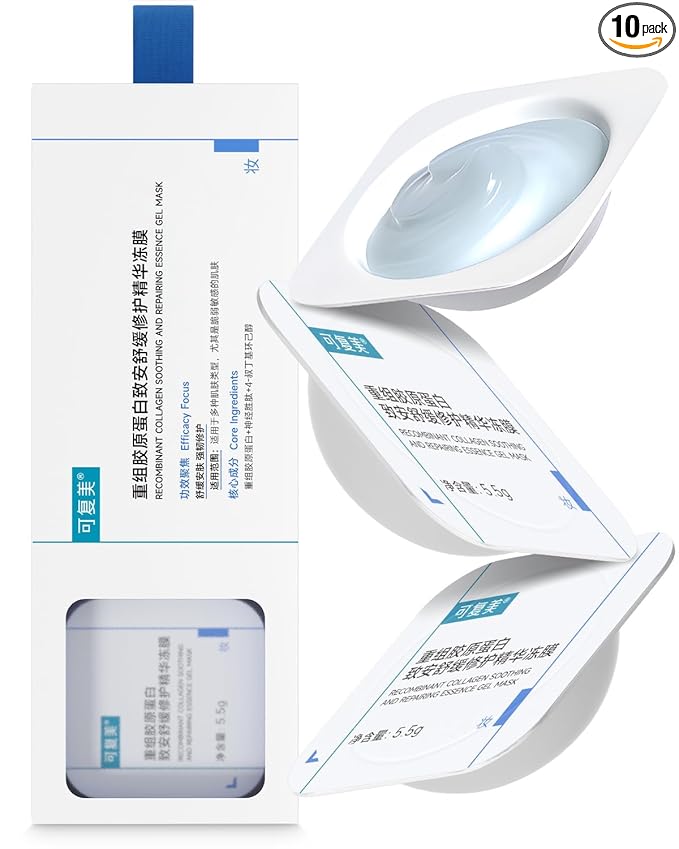 KOMFYMED Recombinant Collagen Soothing Repairing Essence Gel Mask – Calming & Hydrating Smear Face Mask with Neuro-Peptide for Sensitive Skin,Soothe Redness & Skin Discomfort (10 Single-Use Packets)