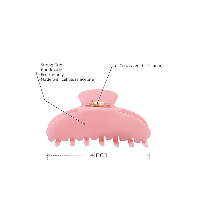 Durable Acetate Hair Clips - 4-Inch Jam Color Claw Clips for Fine and Thick Hair (Pink)