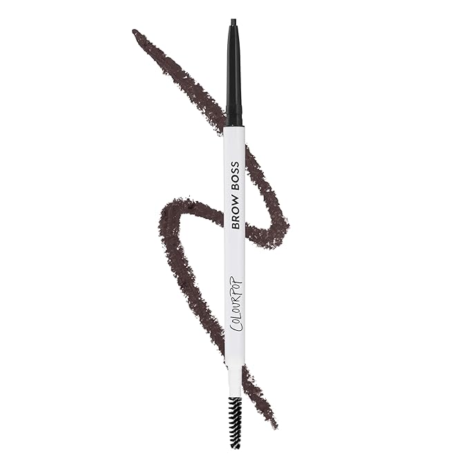 Colourpop Brow Boss Waterproof Eyebrow Pencil - Defining Brow Pencil with Precision Tip, Retractable Twist & Built-In Spoolie - 8-Hour Wear - Creates Natural Hair-Like Strokes - Soft Black (0.003 oz)
