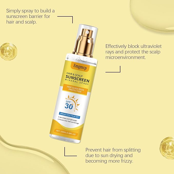 Hair & Scalp Sunscreen Spray SPF 30 | Broad Spectrum UV Blocker for Color-Treated Hair, Weightless Non-Greasy Formula with Coconut Oil, Prevents Color Fade & Dryness, Beach & Pool Essential (1)