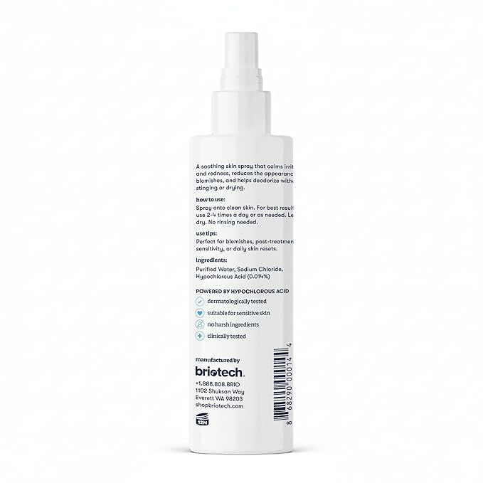 BRIOTECH Topical Skin Spray, Hypochlorous Acid Spray for Sensitive Skin, HOCl Facial Mist, Full Body Support Against Irritation, Calm Redness, Soothe Foot & Scalp, 8.5 oz (2 Pack)