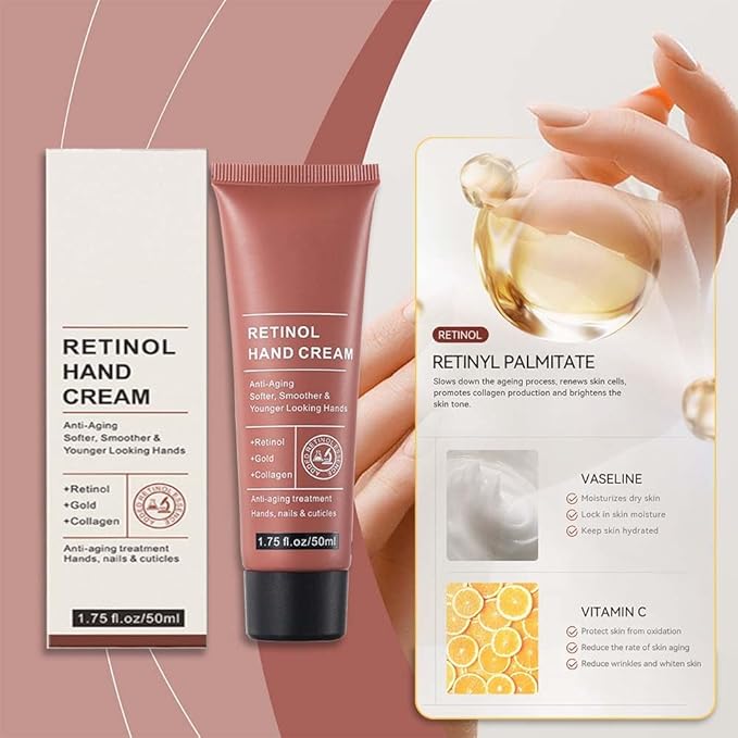 Retinol Hand Cream Anti Aging, Enriched With Collagen, It is Specially Formulated for Aging, Dry, And Chapped Hands (100G Anti Aging Hand Cream, Nourishing and Protecting Skin, Nails, And Cuticles)