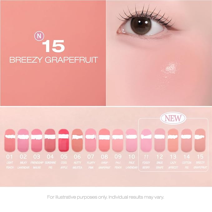 PERIPERA SYRUPY TOK CHEEK 15 Colors, Liquid Blush, Dewy Finish and Hydrates All day, Soft Velvet Texture Face Cheek Tint (15 BREEZY GRAPEFRUIT)