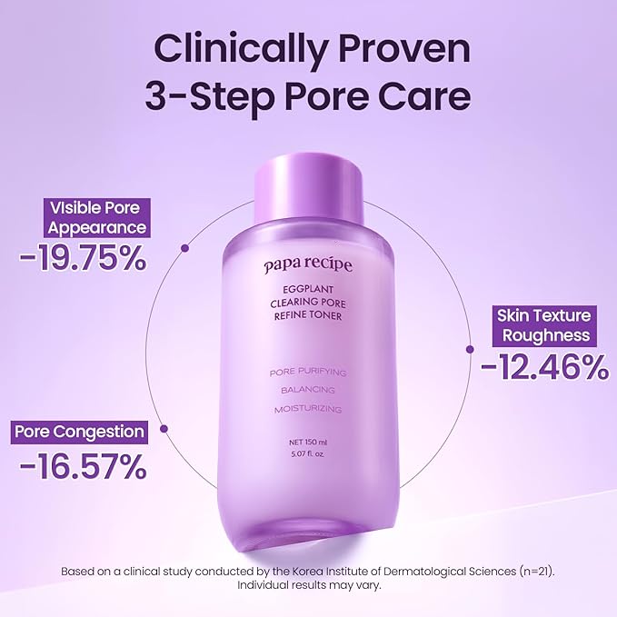 Papa Recipe Eggplant Clearing Pore Refine Toner (5.07 fl oz/150 ml) - 2% Niacinamide & Ceramides, Lightweight Milky Toner, Smooths Texture, Balances Oil & Hydration, Low-Irritation, Korean Skincare