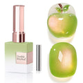 Double Rhythm 0.5 OZ Cat Eye Gel Polish with Magnet 15ML Holographic Glitter Shimmer Translucent Jelly Color Magnetic Nail Polish Salon DIY at Home (Green Pink-MC1214)