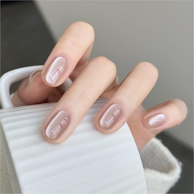 GAOY Glassy Cat Eye Gel Nail Polish, 16ml Glitter Holographic Nail Polish with Magnet, Reflective Translucent UV Gel, 2063 Mist Pink