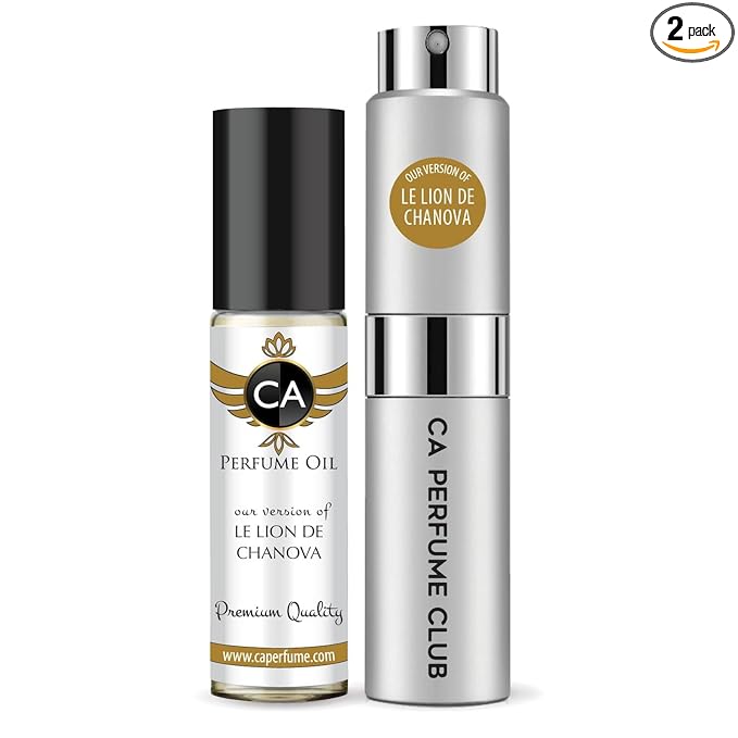 CA Perfume Duo Impression of Le Lion De Chanova For Women And Men Perfume Layering Set Long Lasting Travel Size EDP + Body Oil Roll-On Bottle 0.27 Fl Oz+0.33 Fl Oz