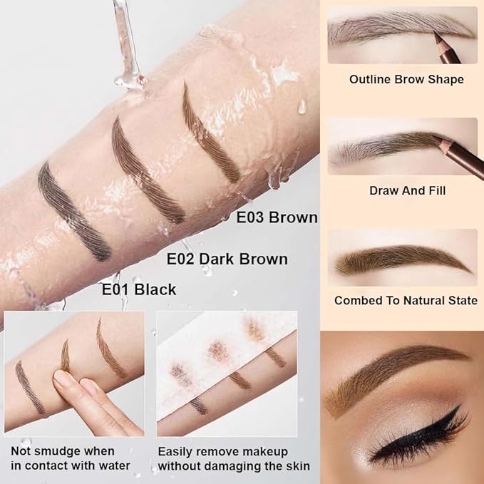 6Pcs Brown Eyebrow Pencils for Women, Wooden Hard-Core Eyebrow and Eyeliner Pencil, Long Lasting Waterproof and Sweat-Proof, Beginner Makeup Brow Pencil With Pencil Sharpener (Brown, 6Pcs)