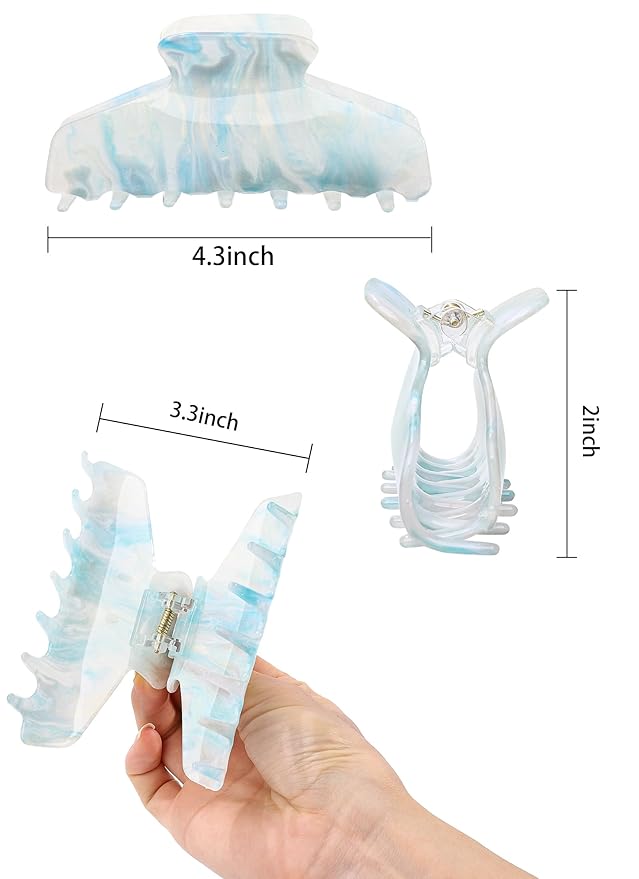 2 Pack Large Acrylic Hair Claw Clips for Women - 4.3 Inch Strong Hold Nonslip Hair Clips Big Claw Barrettes for Thick Thin Hair, Cute Durable Jaw Clips for Women Girls