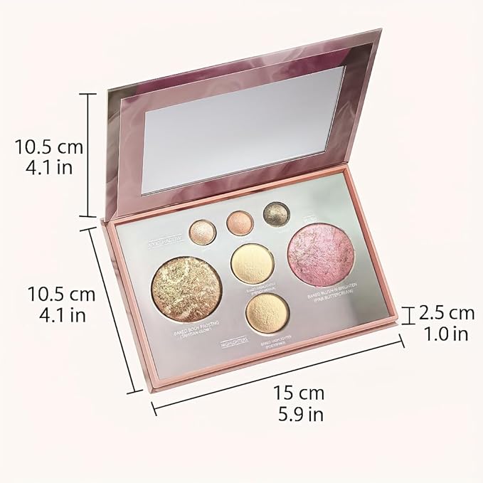 K'APEINE All in One Baked Makeup Palette, Dark Brown Eyeshadow, Blush Highlighter & Bronzer Face Kit Neutral Baked Powder Palette Hign Pigment Full Face Makeup Set Women (7colors)
