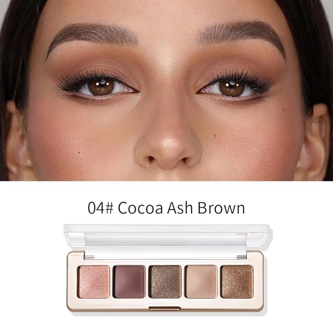 Olive Green Brown Earthy Matte & Shimmer Eyeshadow, 5 Color Highly Pigmented Blendable Soft Eye Shadow Palette Makeup for Older Women, Long Lasting Mini Travel Size, Suitable for Mature Skin 04#
