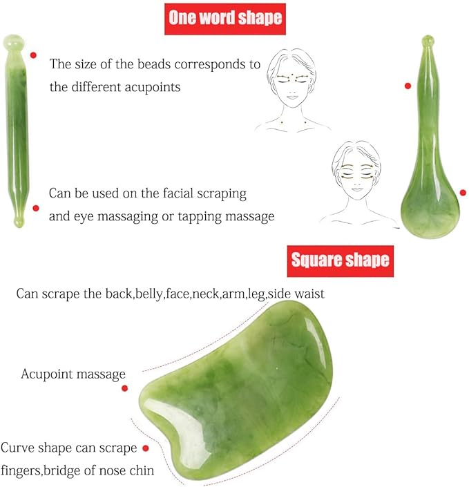 7 Pack Gua Sha Scraping Massage Facial Tools Kit, ResinGuasha Scraper Board Health Care Beauty Scrape Plate with Flax Bag for Face Body Leg Back Care Physical Acupuncture Deep Tissue Therapy (Green)