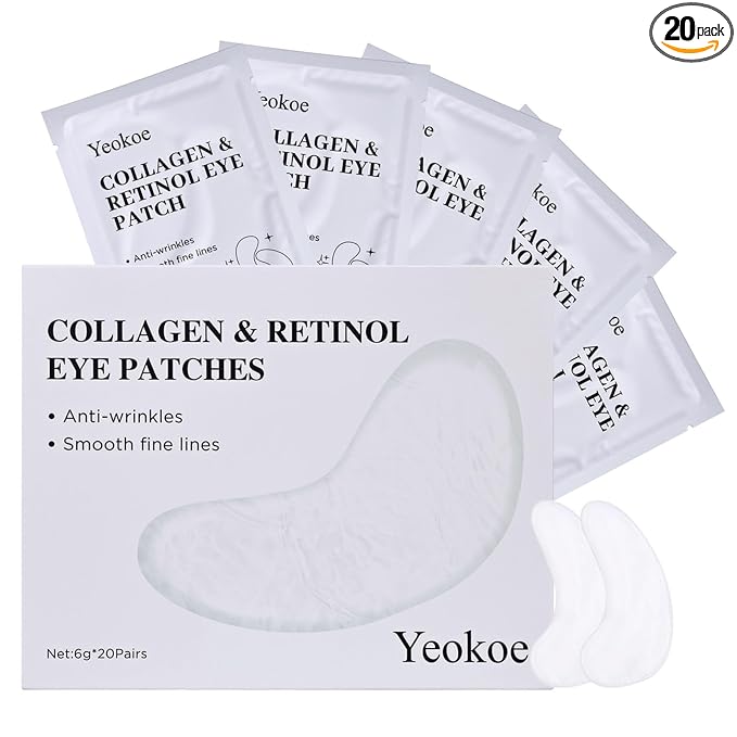 Yeokoe Under Eye Patches for Dark Circles,Puffy Eyes,20 Pairs Face Masks SkinCare With Collagen and Retinol for Anti wrinkles Smooth Fine Lines