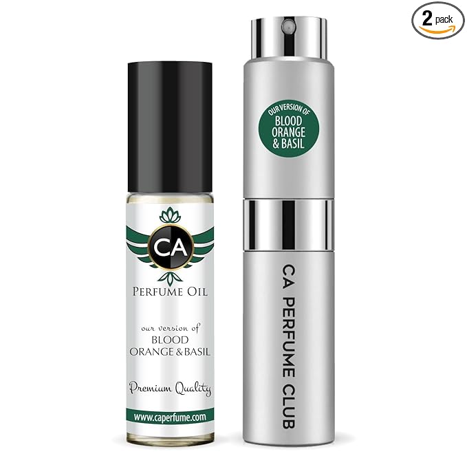 CA Perfume Duo Impression of Blood Orange & Basil For Women And Men Perfume Layering Set Long Lasting Travel Size EDP + Body Oil Roll-On Bottle 0.27 Fl Oz+0.33 Fl Oz
