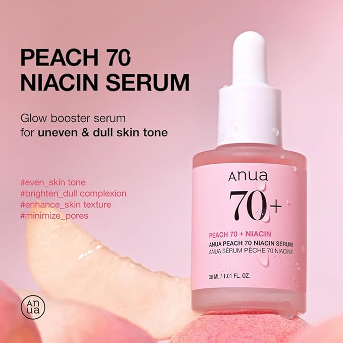 Anua Peach 70 Niacinamide Serum, Daily Glow Serum For Face, Skin Tone & Dullness Care with Vitamin B12, Lightweight, Hydrating For Glass Skin Effect, Korean Skin Care, 1.01 fl.oz