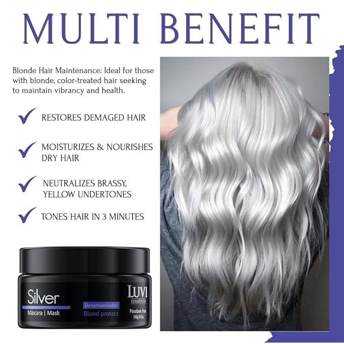 LUVI COSMETICS Silver Mask Blond Protect (8.47 fl oz/240 g) - Essential Blonde Hair Care for Glossy Hair Treatment, Superior Home Hair Treatment Solution