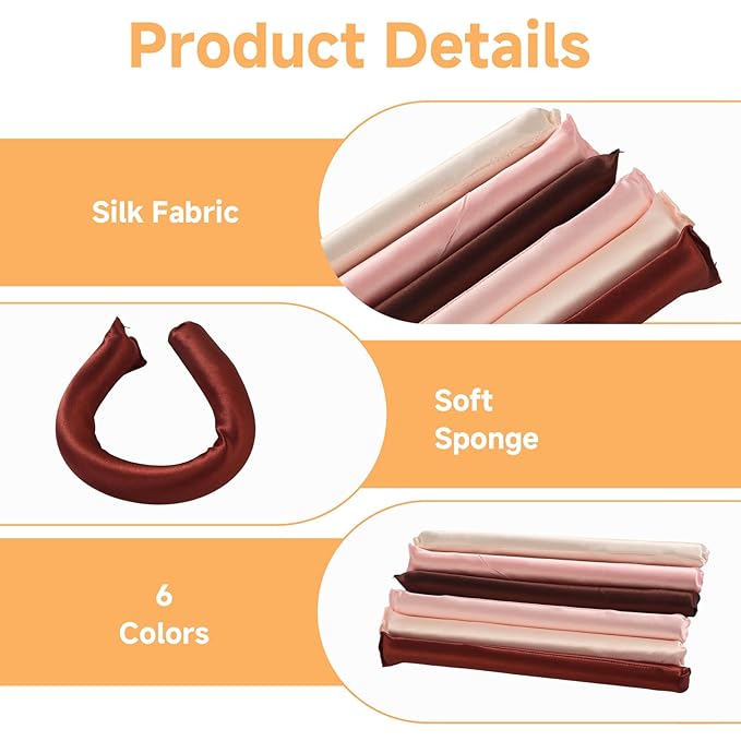 6Pcs Overnight Heatless Hair Curler Blowout Rods Jumbo, Heatless Curls Satin Flexi Rods for Overnight Sleeping, No Heat Curling Tool for All Hair Types Soft Heatless Hair Curler (Gift Box,6 Colors)