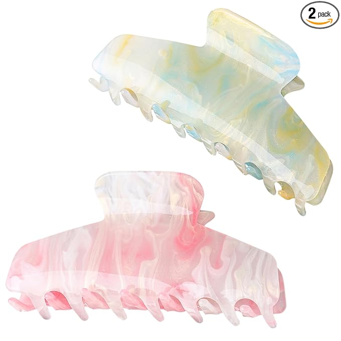 2 Pack Large Acrylic Hair Claw Clips for Women - 4.3 Inch Strong Hold Nonslip Hair Clips Big Claw Barrettes for Thick Thin Hair, Cute Durable Jaw Clips for Women Girls