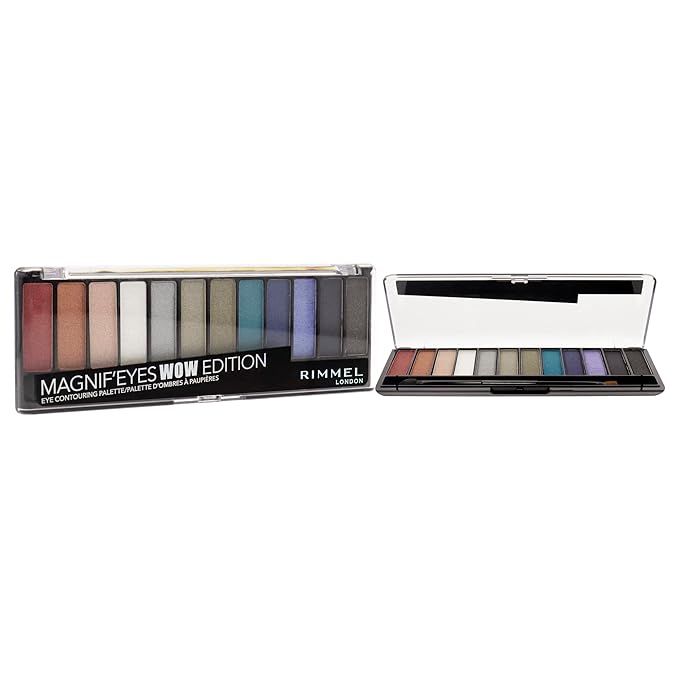 Rimmel London Magnif'Eyes Eyeshadow Palette, 12 Shades, Blendable Formula, Versatile, 006, Wow, 0.5oz