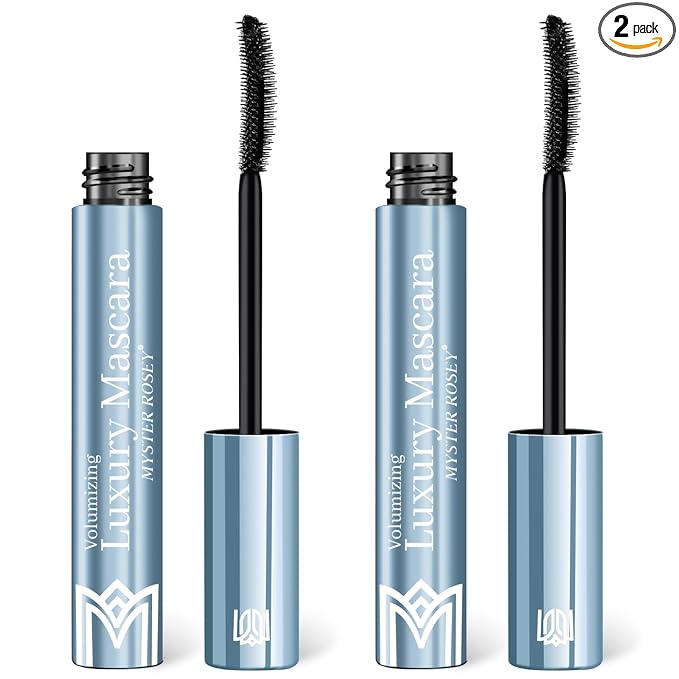 MYSTER ROSEY Mascara for Older Women, Tubing Mascara Black - Lengthening, Volumizing & Curling, Smudge-Proof, Washable, Add Jojoba Oil and Castor Oil, Vegan & Cruelty-Free - 0.4 Fl Oz (Pack of 2)