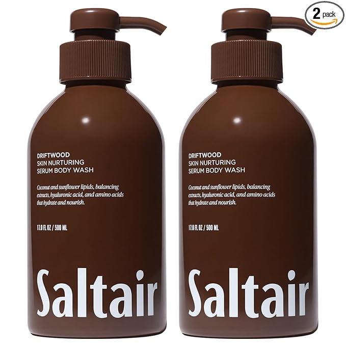Saltair Body Wash 2-Pack – Moisturizing Body Wash with Hyaluronic Acid & Amino Acids – Scented Shower Gel for Women and Men – Driftwood Scent, 2x 17oz – Vegan, Cruelty-Free, Paraben-Free