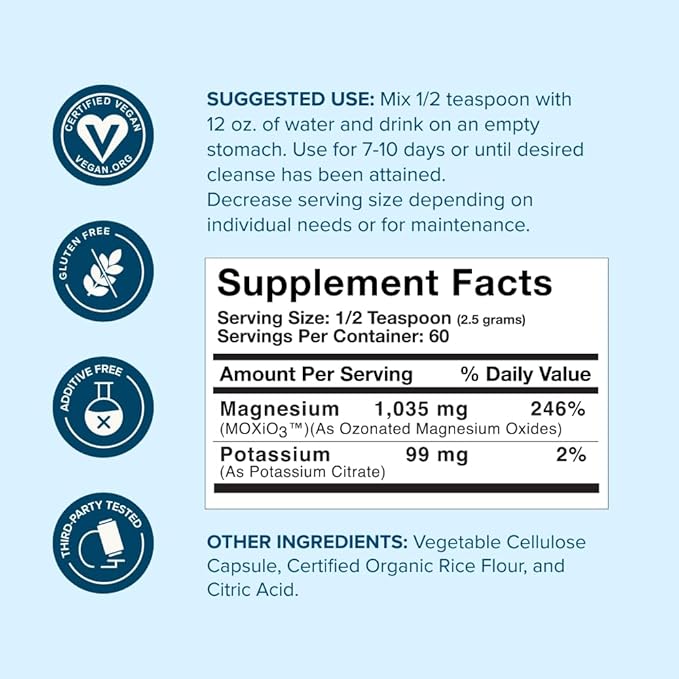 nbpure MagO7 - Natural Colon Cleanse & Detox Powder - Occasional Constipation Relief, Stool Softener, & Bloating Support for Men & Women - Ozonated Magnesium Oxide, 150 Gram