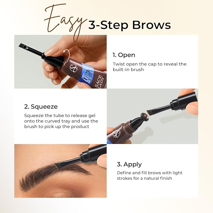 SACE LADY 24H Lock Eyebrow Gel, Waterproof Brow Gel Brown with Built-in Brush, Long-Lasting Natural Pigmented Eye Makeup for Women (02 Dark Brown)