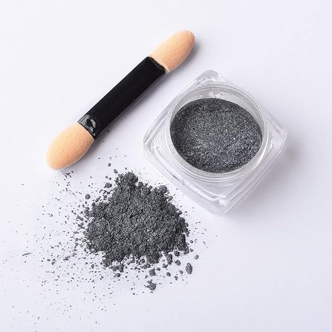 Chrome Nail Powder Metallic Mirror Effect Nail Powder Nail Art Chrome Black Mirror Powder Shiny Ultra Thin Dazzling Pigment Dust Nail Glitter Metal Decor for DIY Nail Art Gel Polish 1g/Bottle