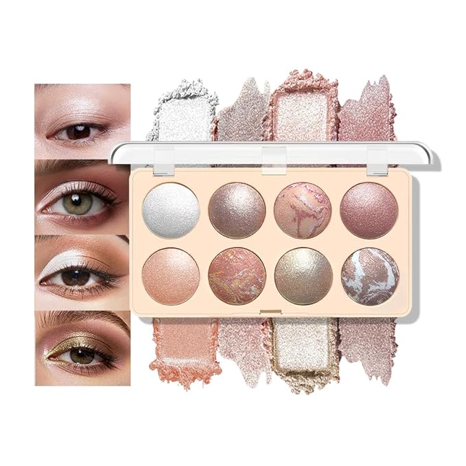 All-in-One Baked Eyeshadow Palette, Eyeshadow Highlighter Blush Contour, Soft Neutral Low-Saturation Tones, Smooth Blendable Buildable, Long-Lasting Natural Glow Makeup, Paleta de Sombras de Ojos 01
