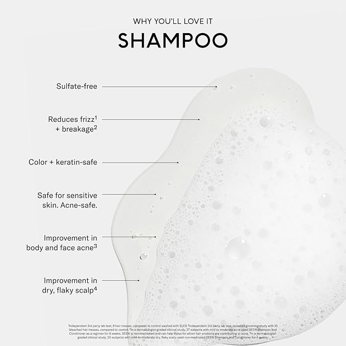 SEEN Shampoo Eco-Refill, Fragrance Free - Non-Comedogenic Hair Shampoo- Dermatologist-Developed - Safe for Sensitive, Eczema & Acne Prone Skin