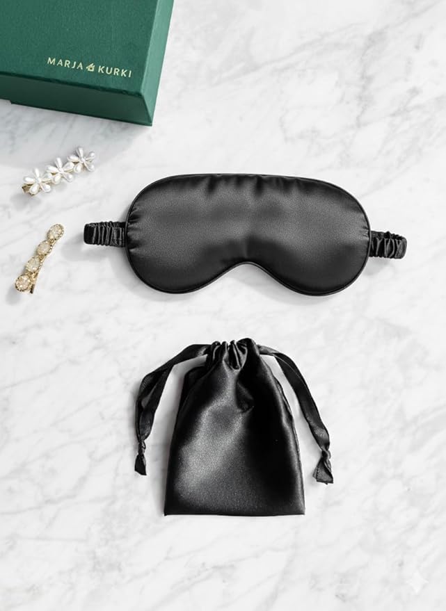 [3 Pack] QSYW Sleep Masks, Satin Eye Mask for Sleeping - Silky Eye Masks Bulk with Storage Bag & Elastic Strap,Black