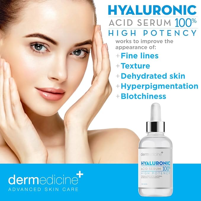 Hyaluronic Acid Serum for Face 2 Pack, Pure 1% HA Anti Aging Serum 2 oz Each, Hydrating, Helps Reduce Appearance of Fine Lines, Made in USA, Dermedicine