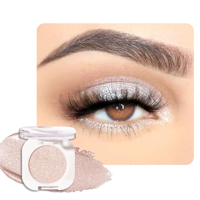 Pearl White Shimmer Single Eyeshadow Makeup, Neutral Powde Eye Shadow for Women, Sparkly Pearl Glitter Singles Eyeshadow Palette Pigmented Waterproof, sombras para ojos, 23