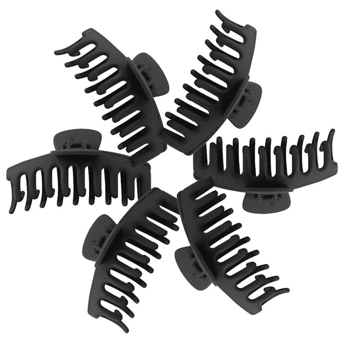 WHAVEL 6PCS Matte Plastic Large Black Hair Claw Clips For Thick Hair Jaw Clips Non-slip Ponytail Holder Hair Clip Clamps Teeth for Women and Girls