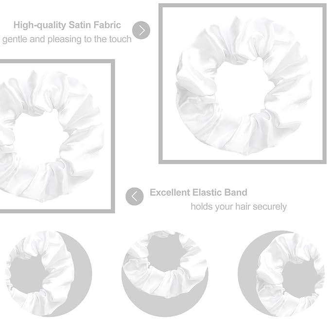 Silk Satin Scrunchies for Women Girls 12 PCS White Hair Scrunchies Silk Satin Hair Ties for Thick Hair Bulk Hair Ties Hair Accessories