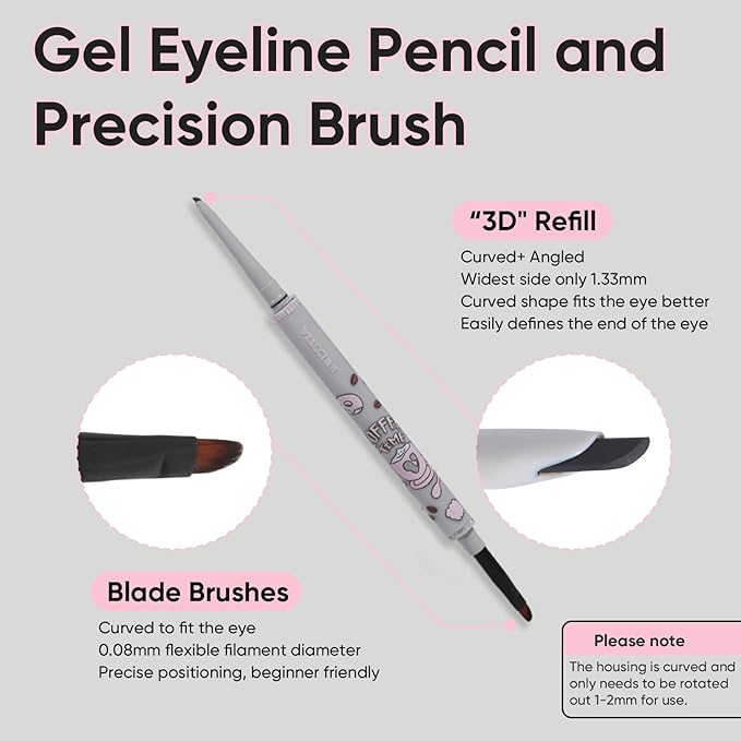 Waterproof Gel Eyeliner Pencil - Highly Pigmented, Smudge-proof, Longwearing and Ultra-Fine Tip for Precise Eye Makeup - Built-in Brush for Easy Application - Ideal for women(02 Caramel Brown)