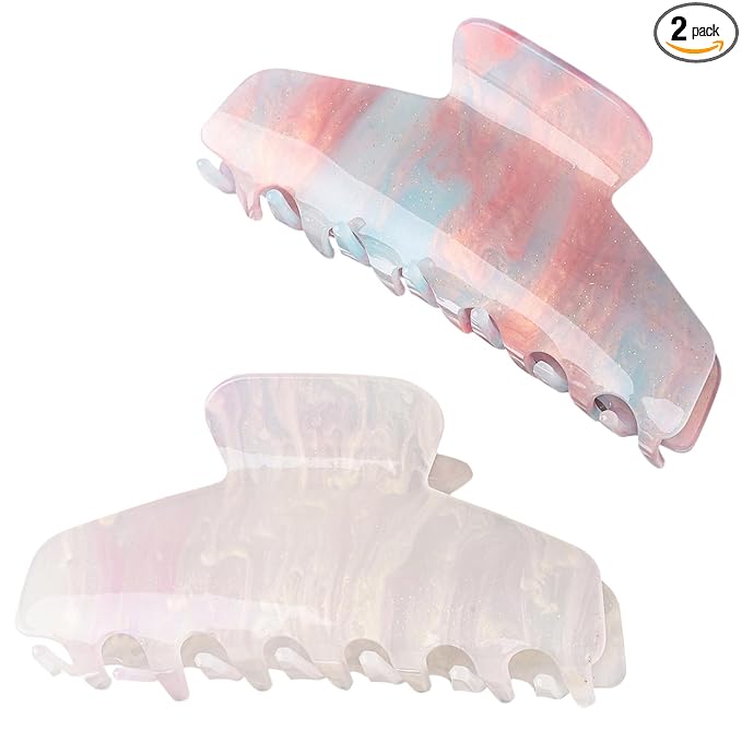 2 Pack Large Acrylic Hair Claw Clips for Women - 4.3 Inch Strong Hold Nonslip Hair Clips Big Claw Barrettes for Thick Thin Hair, Cute Durable Jaw Clips for Women Girls
