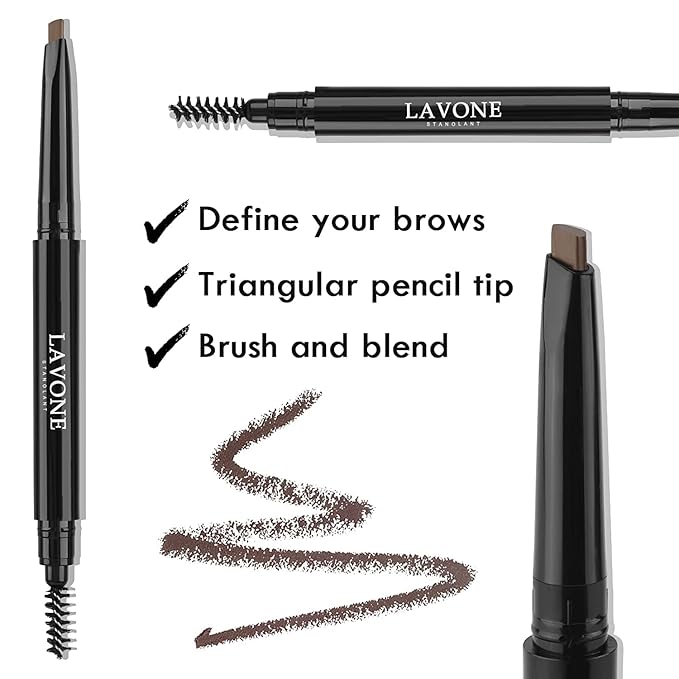 LAVONE Eyebrow Stamp Pencil Kit - Makeup Brow Stamp Trio with Waterproof Eyebrow Pencil, Eyeliner, Pomade, Dual-ended Brush - Dark Black