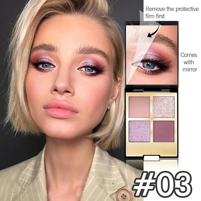 CAKAILA 4 Colors Eyeshadow Makeup Palette,Nude Pink Purple Natural Neutral Nude Eye Shadow Palette with Mirror,Long Lasting Naturing-Looking,Waterproof,Travel Size
