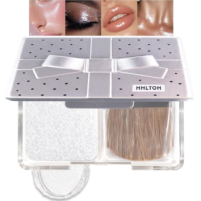 Silver White Cream Sparkle Glitter Shimmer Eyeshadow Palette Makeup for Women, Silver White Buttery Cream Powder Highlighter Vegan, de sombras de ojos, Built-in Mirror & Brush 03