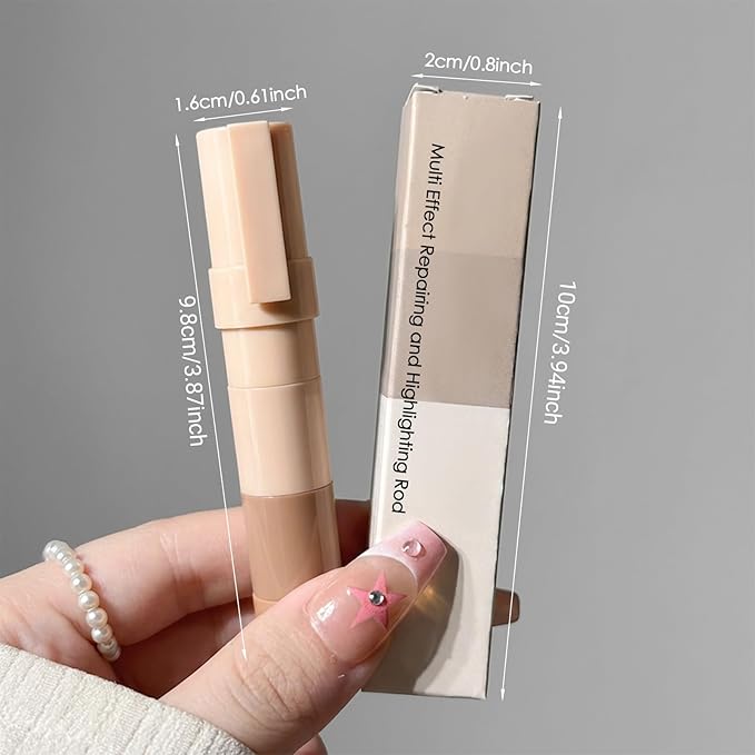Erinde 4-in-1 Stackable Contour & Highlighter Stick, Creamy Multi-Use Shading & Illuminating Pencil, Cool Tone Grey Brown & Warm Bronzer, Matte & Pearl White Highlight, Travel Makeup Crayon